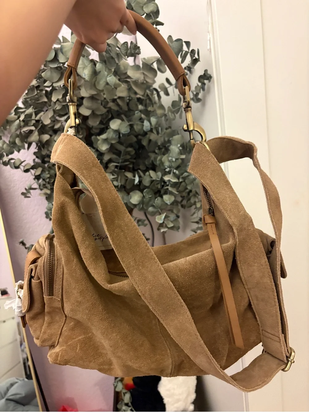Suede Tan Shoulder Bag - Women's Handbag